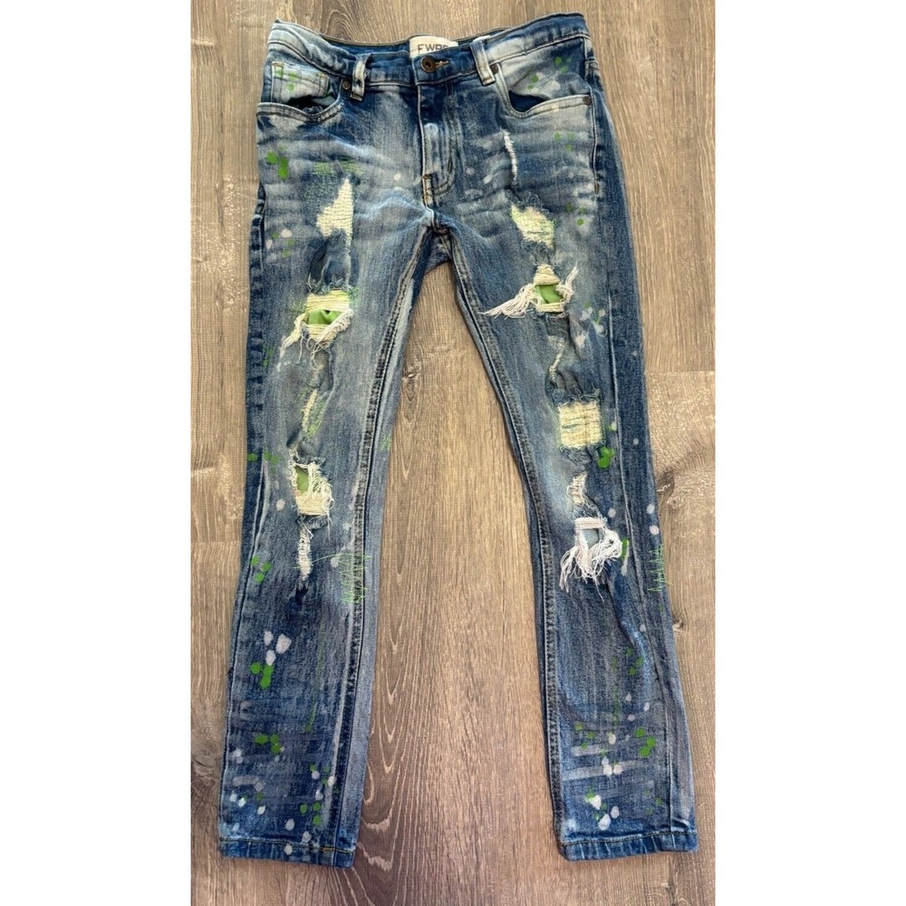 FWRD Denim Boys Distressed Paint Splatter Jeans Blue Size 14 Streetwear School